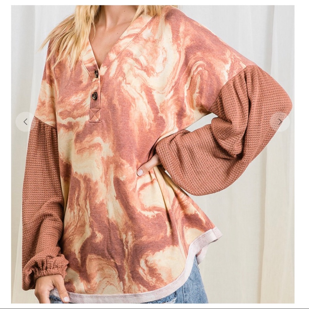 Marble print knit fabric boxy tunic top - Picture 5 of 6